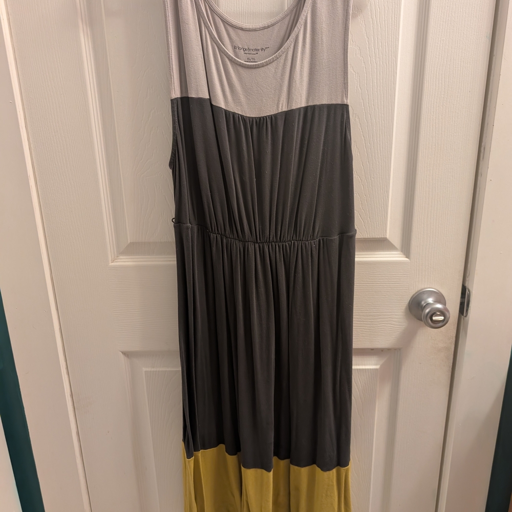 Gray and Yellow Sleeveless Maxi Dress